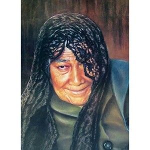 Veiled Woman Vintage Art Print Lithograph 22X28 Black Drink in Hand